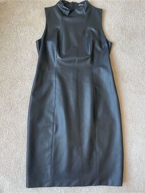 J.McLaughlin Black DEL MAR FAUX
LEATHER SLEEVELESS MIDI
SHEATH DRESS